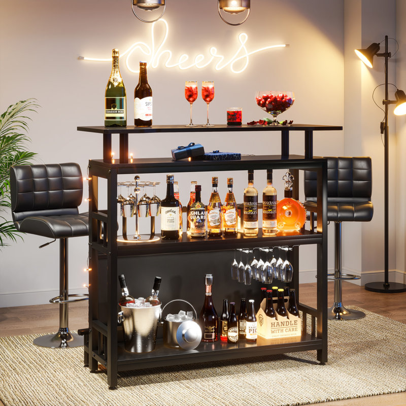 Winston Porter Home Bar Unit with Storage Shelves Bar Cabinet
